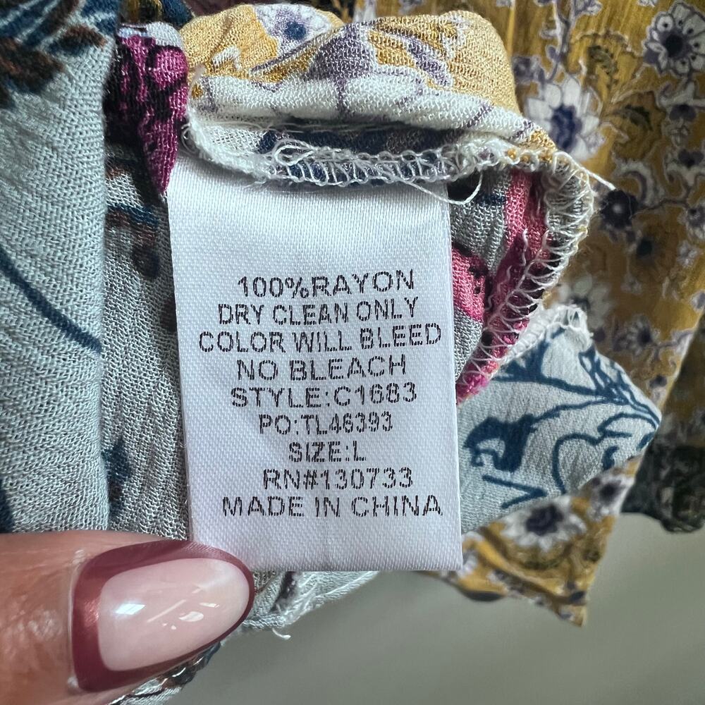 UMGEE Multicolor Floral Mixed Print Boho Ruffles Sleeve Top Women's Size Large - Picture 9 of 9